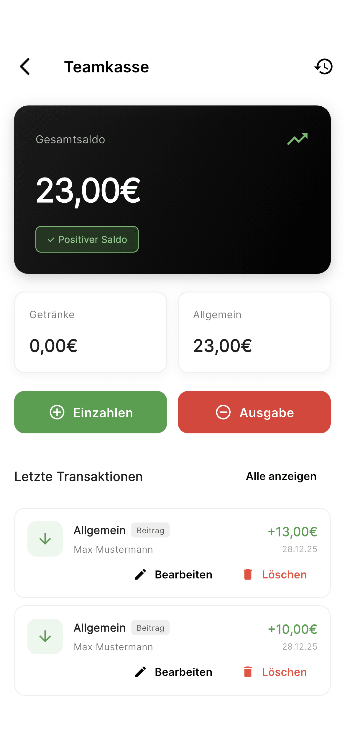 Teamverwaltung App Screenshot - Digitale Mannschaftsverwaltung 1